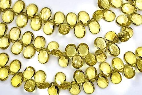 2 Strands Discount AAAA Vivid 7 Inch Strand 7x10mm-Superfine Lemon Quartz Green Gold Faceted Pear Shape Briolette Beads Strand Code-HIGH-58716