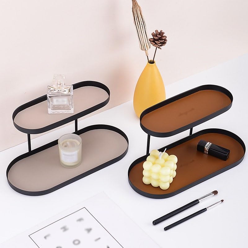 Tray Double-Layer Storage Tray Aromatherapy Candle Tray Cake Jewelry Display Tray Desktop Storage Double-Layer Tray Serving Trays(B,Medium)