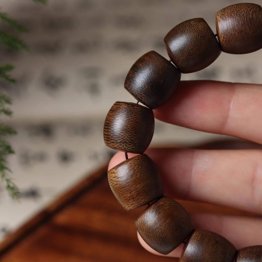 Hainan Green Agarwood Full Oil Sinking Grade Drum Bead 14mm*15 Pieces Sweet Floral Honey Scented Bracelet Candy Knot