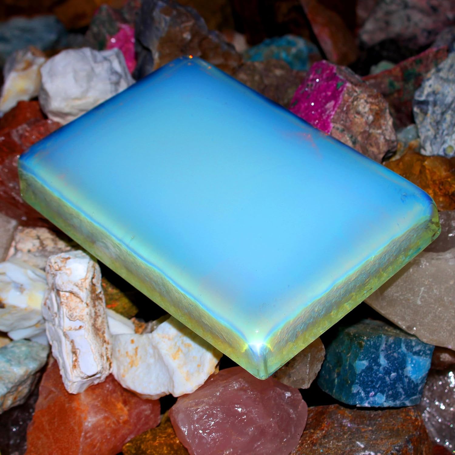REAL-GEMS Opalite Real Blue Reiki Crystal Slab 16 cm 1401 Grams for Decoration