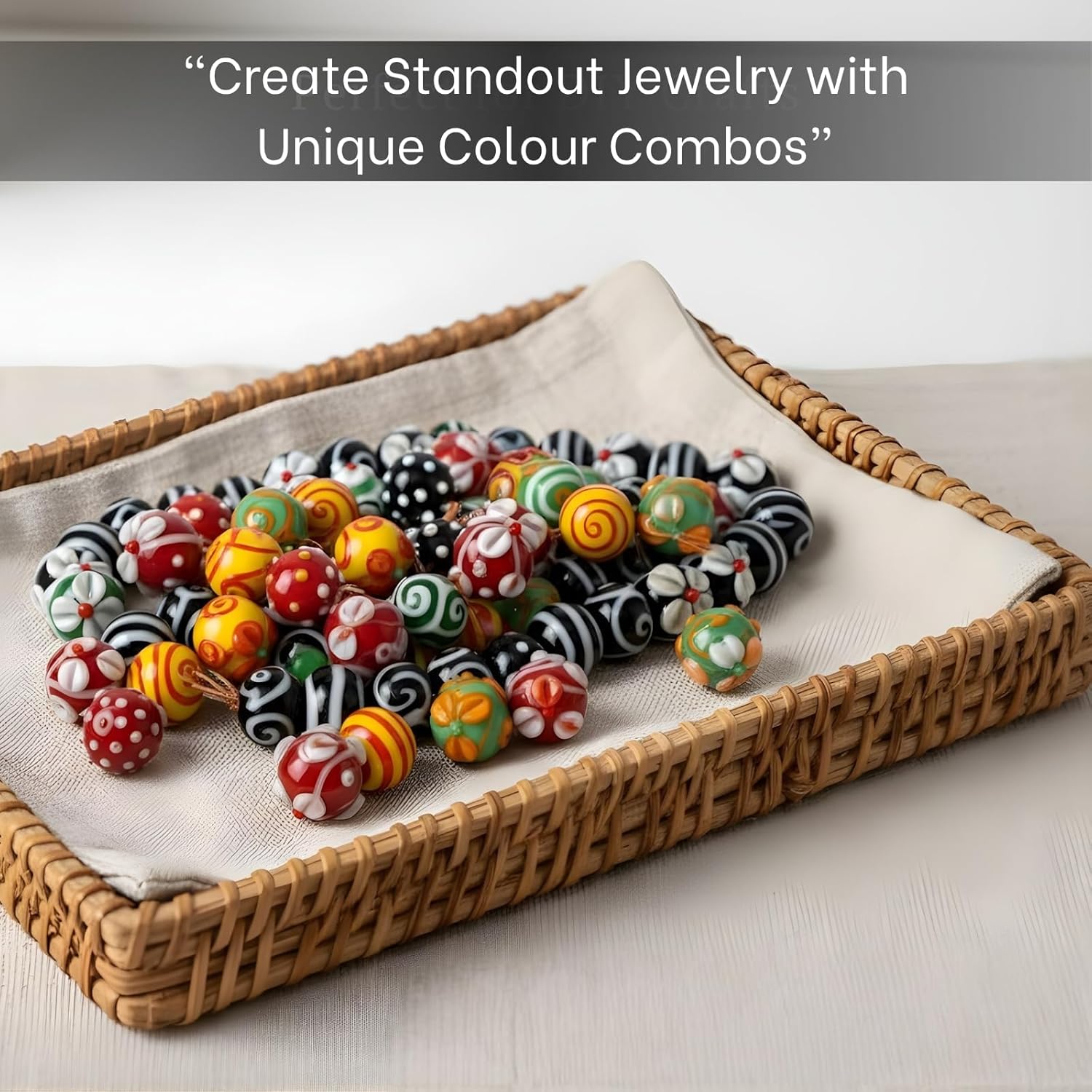 Handcrafted Colorful Glass Beads Set | Mixed Strands with Swirl, Dot & Stripe Patterns | Available in 30 Strands | Artistic Beads for Jewelry Making & DIY Crafts.