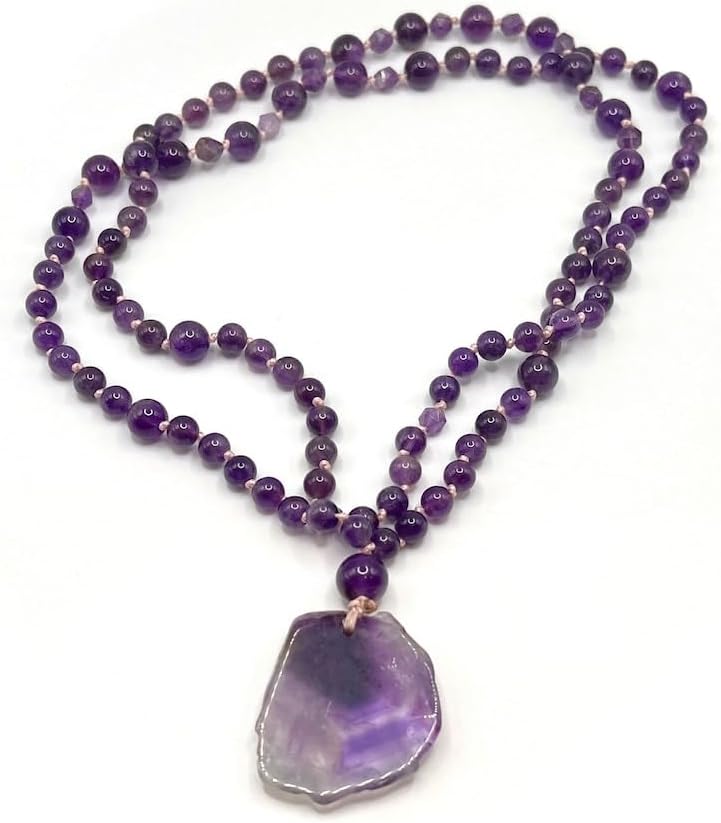 Natural purple crystal AMETHYST 6mm 108 Mala Beads, Spiritual, Meditation Beads, Reiki, Japa Mala, Buddhist Prayer Beads, Yoga Bracelet, healing beads LKMALA-RRGU-2353, 34 inch