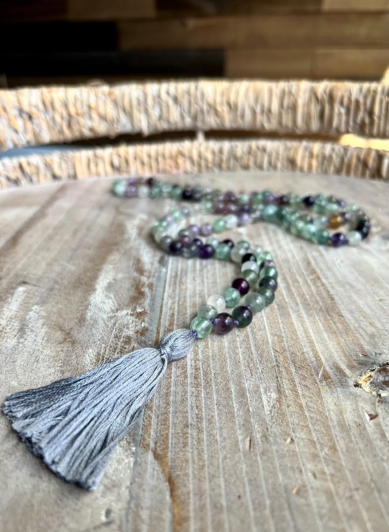 Natural Multicolor Fluorite 8mm 108 Mala Beads, Spiritual, Meditation Beads, Reiki, Japa Mala, Buddhist Prayer Beads, Yoga Bracelet, healing beads LKMALA-RRGU-539