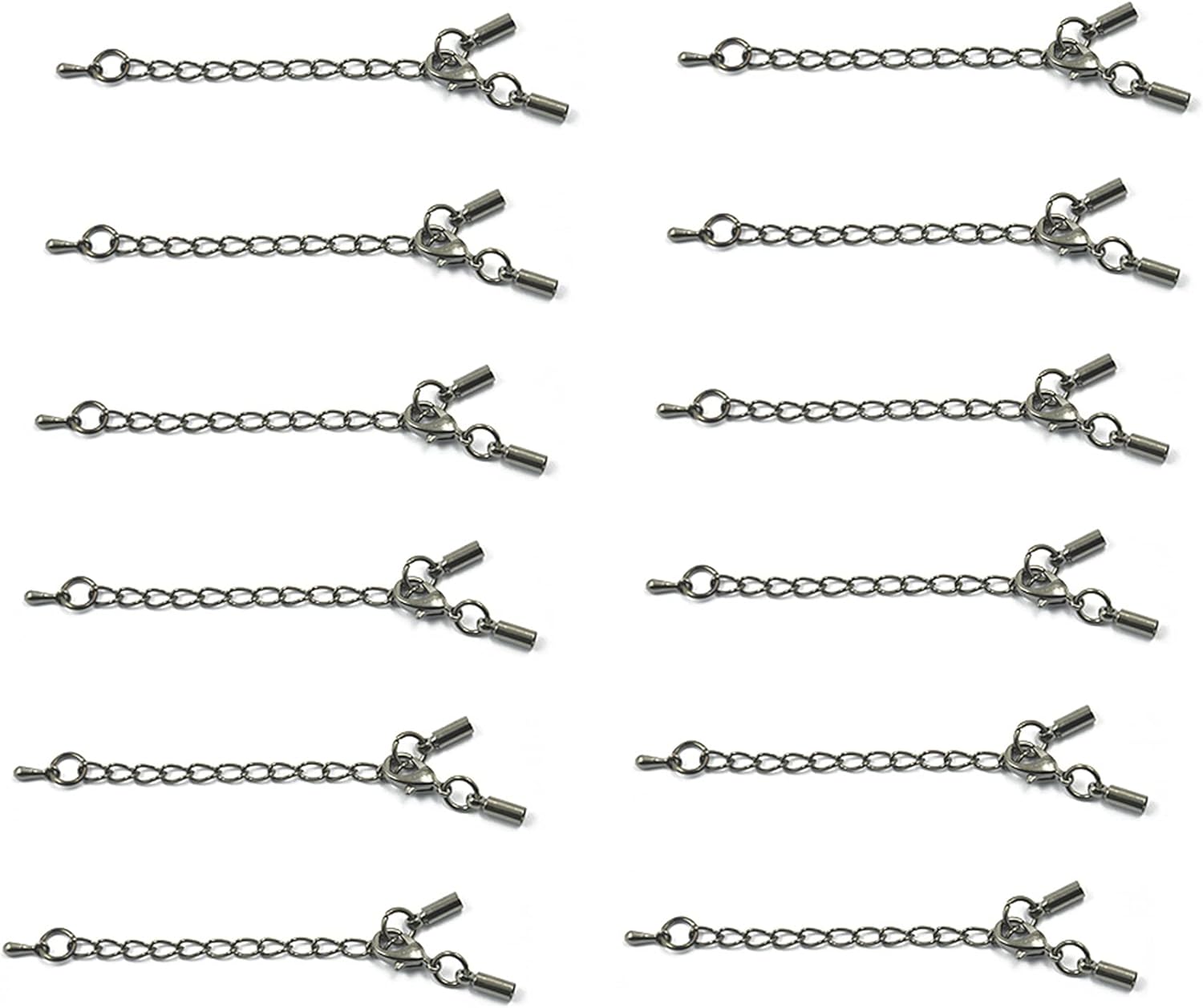 OP 12 Set Clip Cap Lobster Clasp Bead Caps End Cap with Extender Chain DIY Jewlery Finding T211