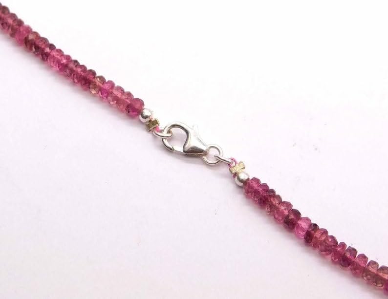 Natural Pink Tourmaline Faceted Rondelle Beaded Necklace 3-4mm | Handmade Pink Gemstone Jewelry | Elegant Pink Beaded Necklace for Women | October Birthstone Gift | Dainty Tourmaline Necklace