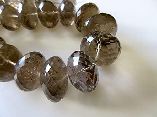 33mm to 20mm Natural Smoky Quartz Micro Faceted Rondelles Beads, One of A Kind Beads 18 Inch Strand