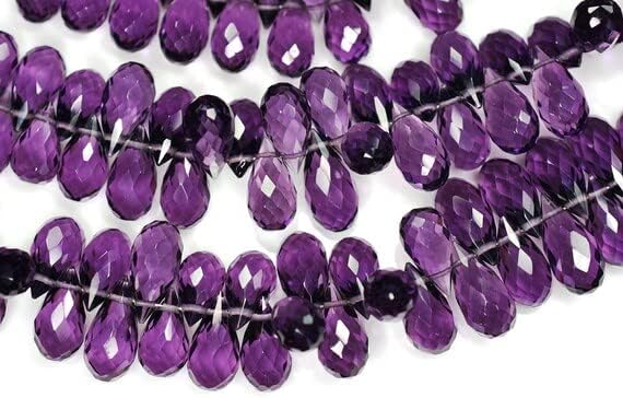 2 Strands Superfine Quality 7 Inch 10-12mm Vivid Deep Purple Amethyst Faceted Tear Drop Briolette Beads Strand