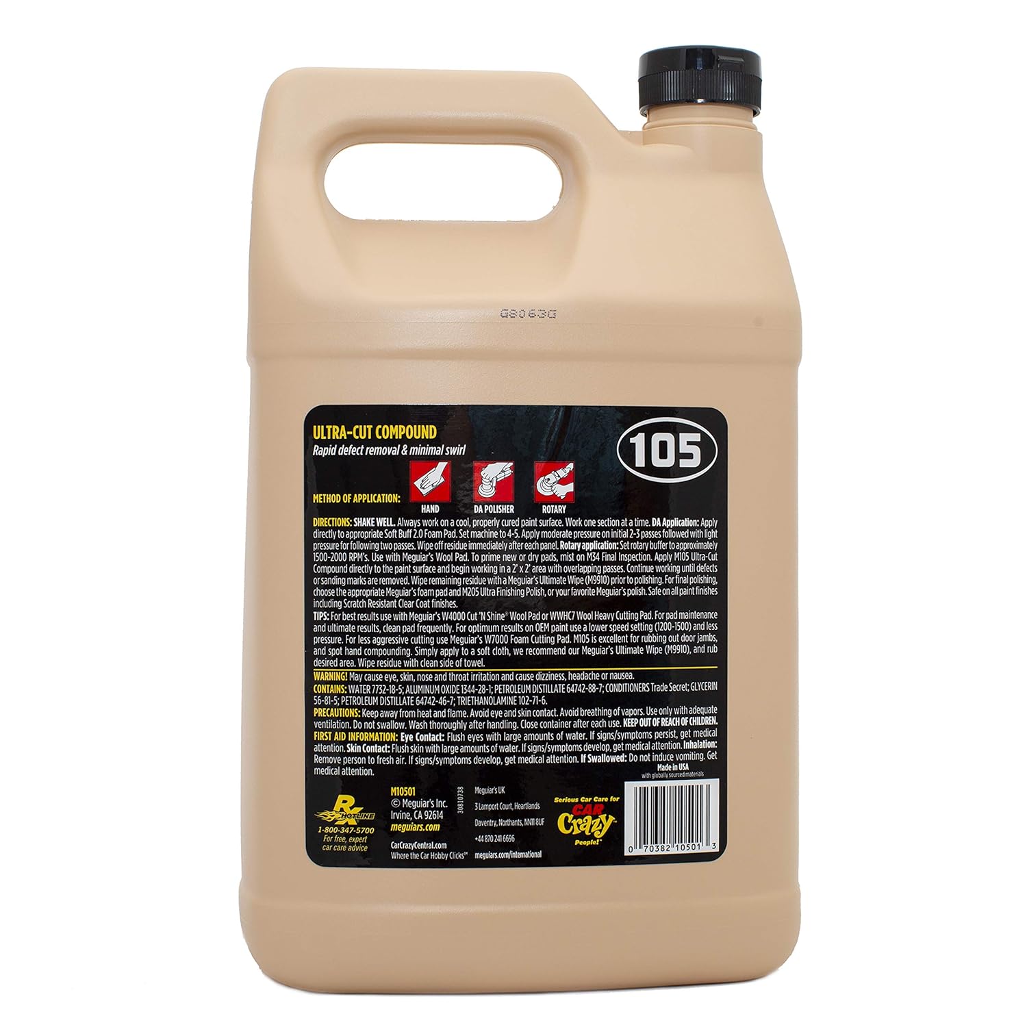 Meguiar's Mirror Glaze M105 Ultra-Cut Compound, Car Rubbing Compound for Removing Scratches and Heavy Swirls While Adding Shine, Safe and Effective on All Glossy Car Paint and Clear Coats, 1 Gallon