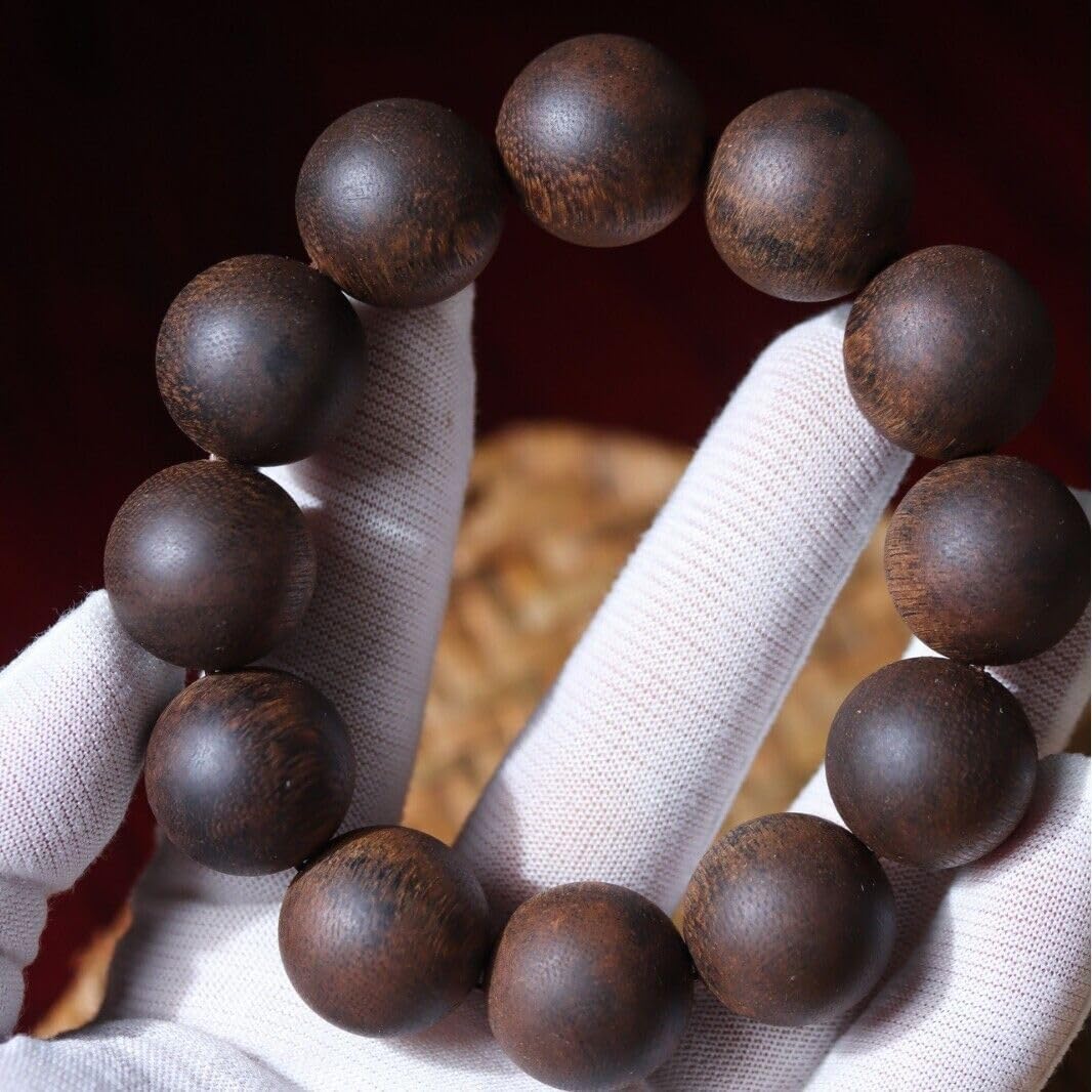 Agarwood 21mm*12pcs China Hainan Top Purple Chess Agarwood Skewers Buddha Beads Rosary