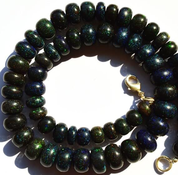 1 Strand Natural Australian Matrix Black Opal Big 8 to 11MM Smooth Rondelle Beads 16.5 Inch