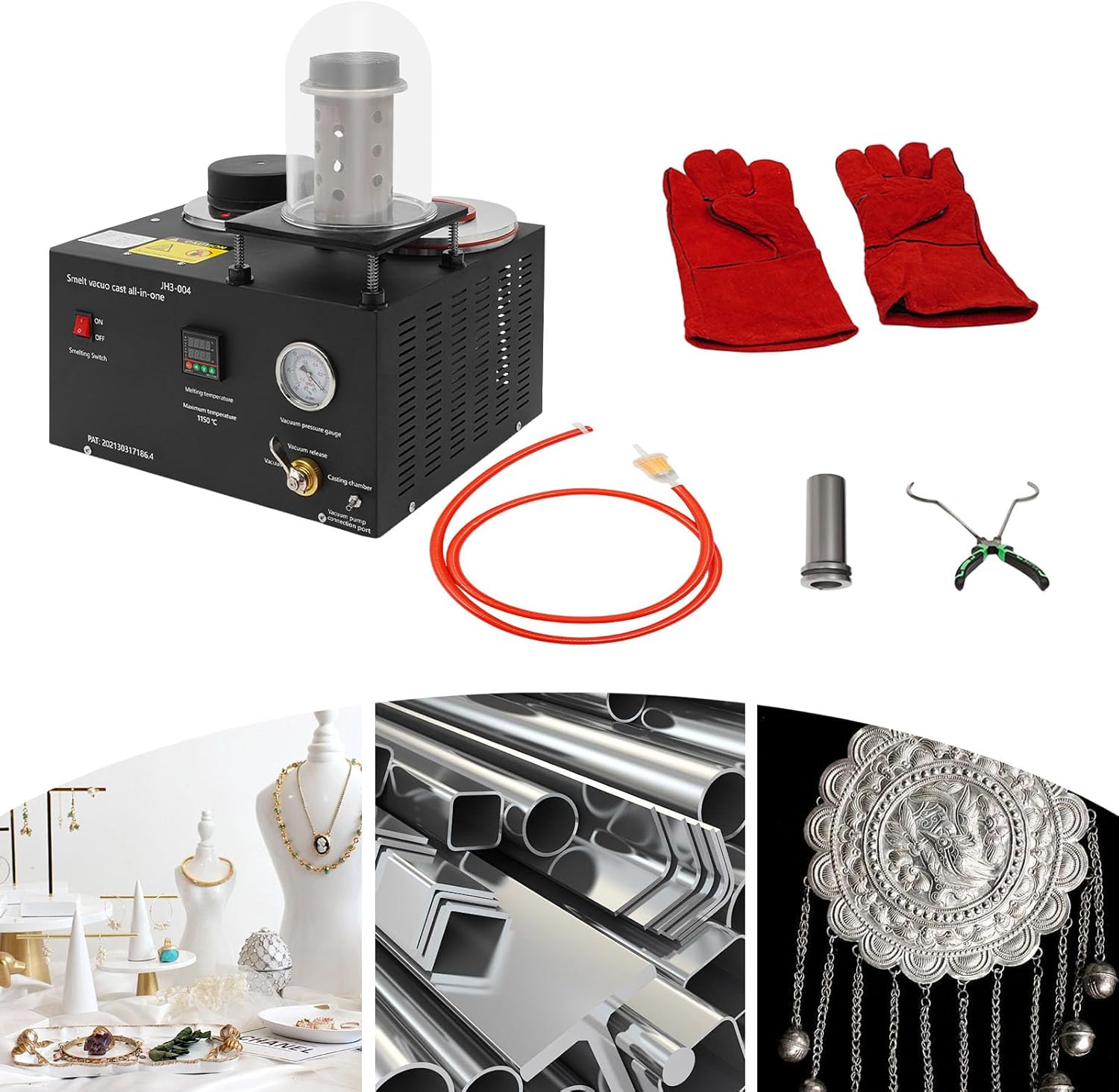 HCYHSLH 2Kg Vacuum Investing Casting Machine, Jewelry Spot Welder, 110V 1500W Electric Silver Metal Casting Tool Steel 1/3HP 2102℉ Freestanding Melting Desktop Machines for Art Manufacturers