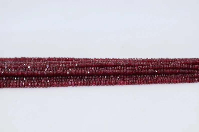 Natural Longido Ruby Faceted Rondelle Beads 3mm Ruby Rondelle Beads for Jewelry Making