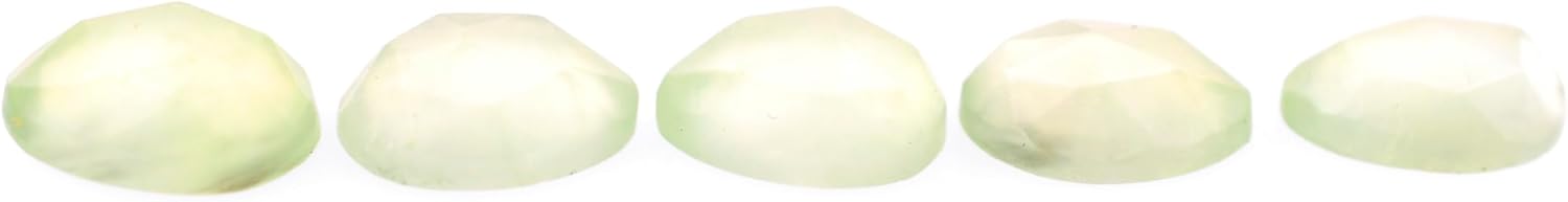 Prehnite Loose Stone Beads Cabochon Brilliant Rose Cut Oval Shape 5X6 to 6X8 mm Flat Back Gemstone Drill Bead Making Jewelry Supply (Undrill, 50)