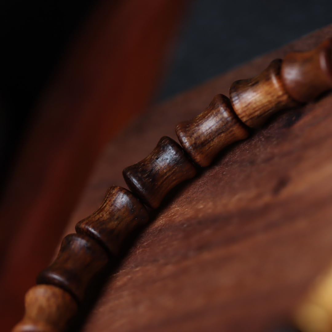 Fusen Red Clay Agarwood Full Oil Sinking Grade Bamboo-Knot Beads 5×8mm Sweet Floral Honey-Scented Bracelet with Candy-Knot Design