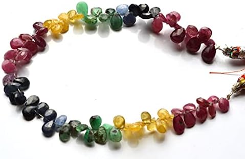 BEADS GEMSTONE 1 Strand Natural 7.5 Inch Long Super Natural Multi Precious faceted Emerald, Ruby, Blue sapphire,Yellow & Pink Sapphire Pear Shape Briolettes 5 to 7 MM Code-HIGH-21748