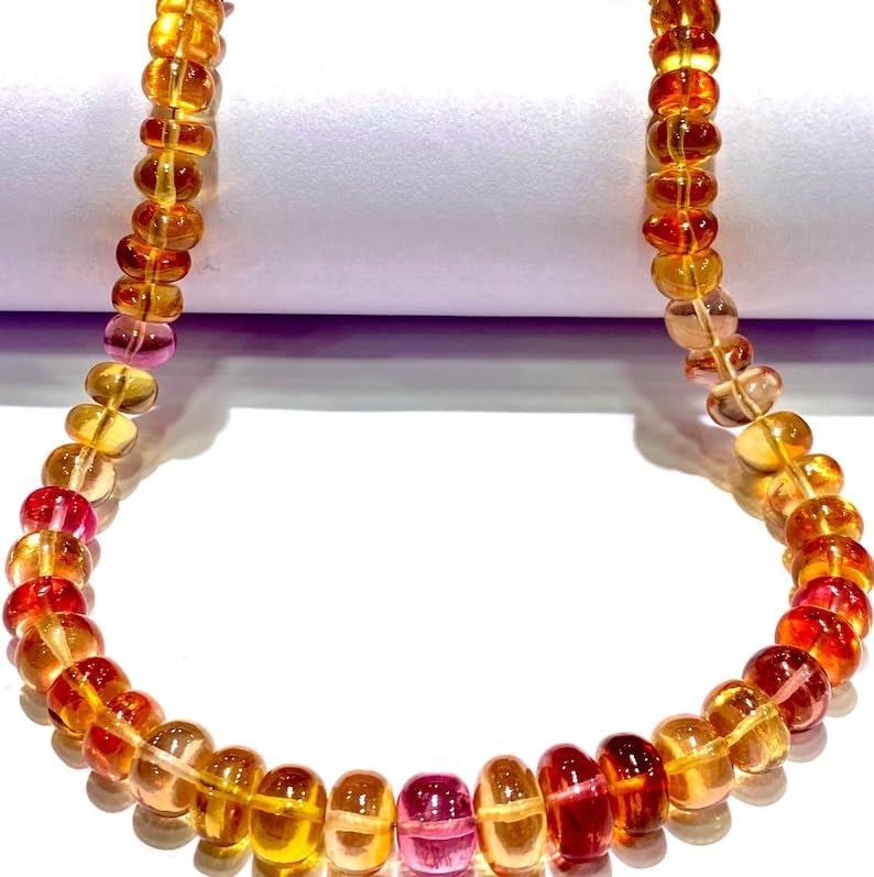 Natural PADPARADSCHA Sapphire roundelle Smooth Beads 6-9 MM 18 inch Long String Jewelry Making Gemstone Beads for Necklace Bracelet