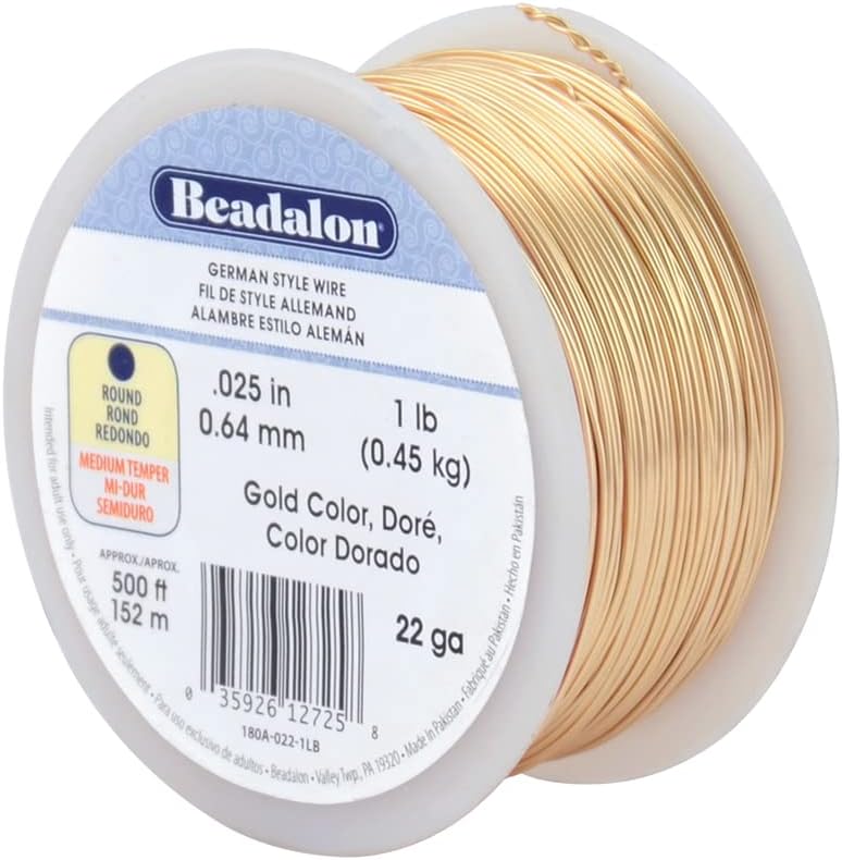 Beadalon German Style Wrapping Wire, Round, Gold Color, 22 Gauge, 500 ft