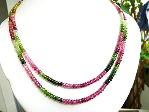 925 sterling Silver memorial gift 4mm stacking Multi Multicolor tourmaline Necklace Rondelle, Faceted 17
