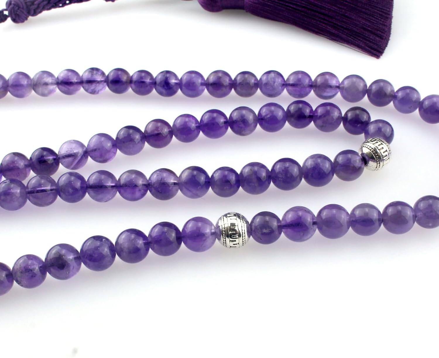 Muslims Islamic Dhikr Tasbeeh Tasbih Prayer Beads, Amethyst Purple Crystal 99 Beads with Tassel