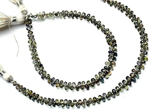 8 inch Strand of Natural Australian Green Sapphire 2x4-3x5mm Teardrop Faceted briolette Beads for DIY Jewelry Making. |BRIO_00778