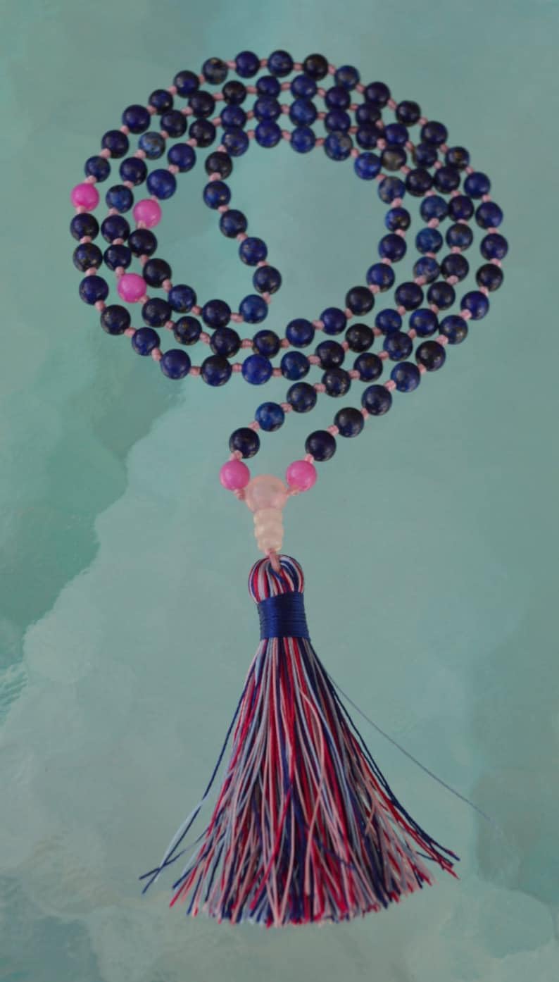Natural Lapis Lazuli, Majenta Jade, Rose Quartz 8mm 108 Mala Beads, Spiritual, Meditation Beads, Reiki, Japa Mala, Buddhist Prayer Beads, Yoga Bracelet, healing beads LKMALA-RRGU-1932