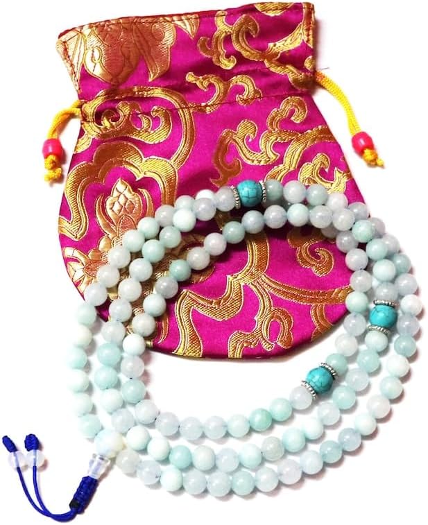 Blue chalcedony,turquoise Stone Mala Beads, 108 Mala Necklace, Knotted Mala, WWG Necklace, Yoga Jewelry Meditation Beads Spiritual Jewelry Boho Jewelry