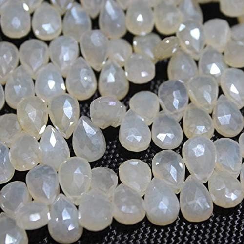 AAA Quality White Chalcedony Coated Faceted Almond Shape Briolette Beads-Size 8 to 12 mm - 8.5