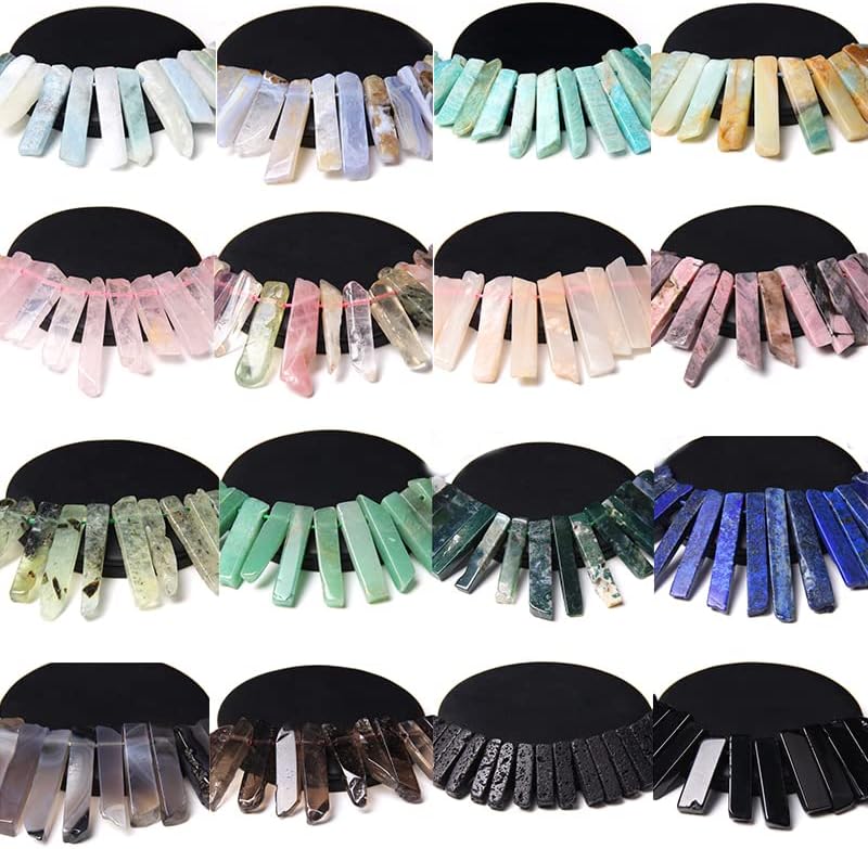 Natural Crystal Stone, Natural Quartzs Crystal Stick Point Beads Natural Stone Top Drilled Stick Beads for Jewelry Making(Black Agate,About 15 inch)