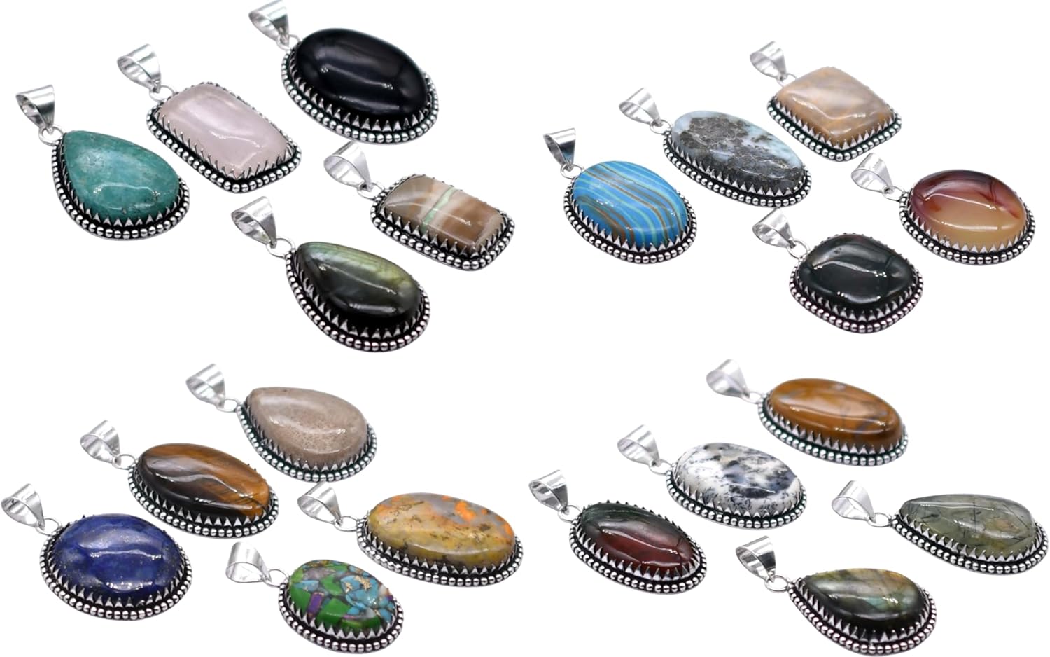 Any 100 PCS Mix Gemstones Handmade Pendant Silver Plated Mix Lot P 9106 P 9106
