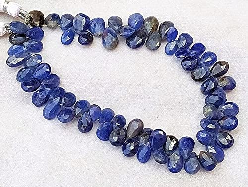 8 inch Strand of Natural Blue Sapphire 7-10 mm pear Faceted briolette Beads for DIY Jewelry Making. |BRIO_01110