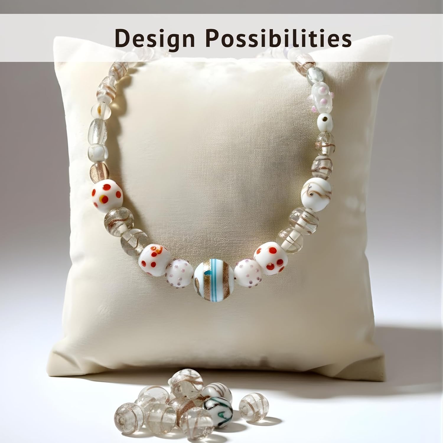 Handcrafted White Combination Lampwork Glass Beads | Multi Shape Fancy Spacer Beads | Available in 50 Strands | Artistic Handmade Beads for Jewelry Making, DIY Crafts.