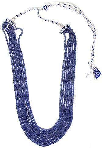 JEWELZ multi strand natural blue sapphire faceted rondelle gemstone necklace/september birth stone beads jewelry unique gift necklace