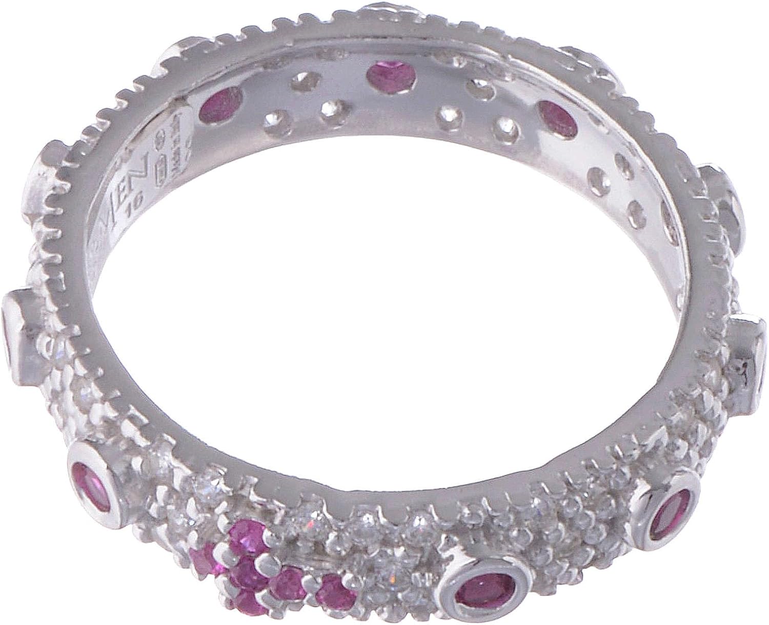 Ten-Beads Amen Rhodium-Plated Silver 925, red zircons, 20.5 mm (0.81 inc.) - UK V