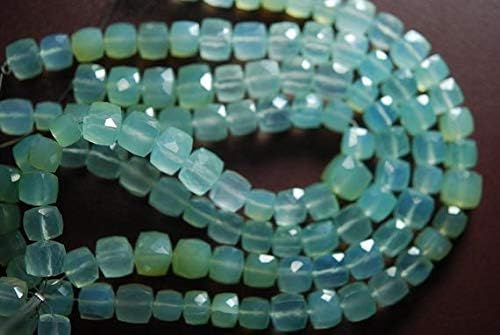 7 Inches, Sky Aqua Green Chalceny Faceted Box Shape Briolettes 8-10mm Code-HIGH-57290