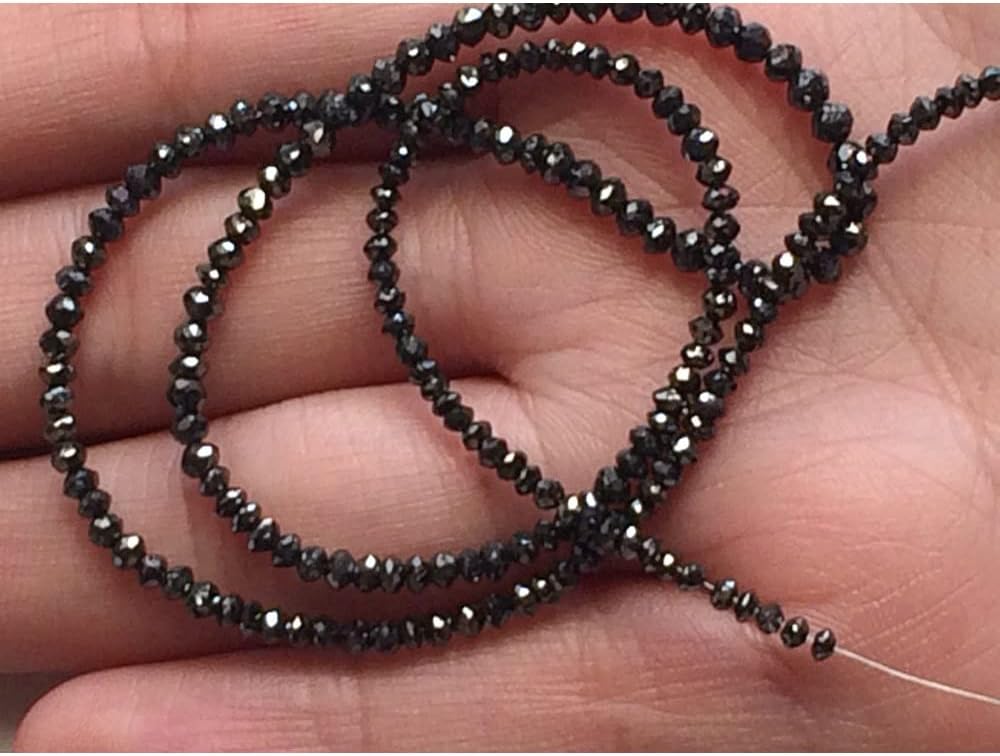 2mm To 3.5mm Black Sparkling Faceted Rondelle Diamond Beads, Black Faceted Diamond Beads, Conflict Free Diamonds For Jewelry (4IN To 8IN), 2 MM - 3.5 MM