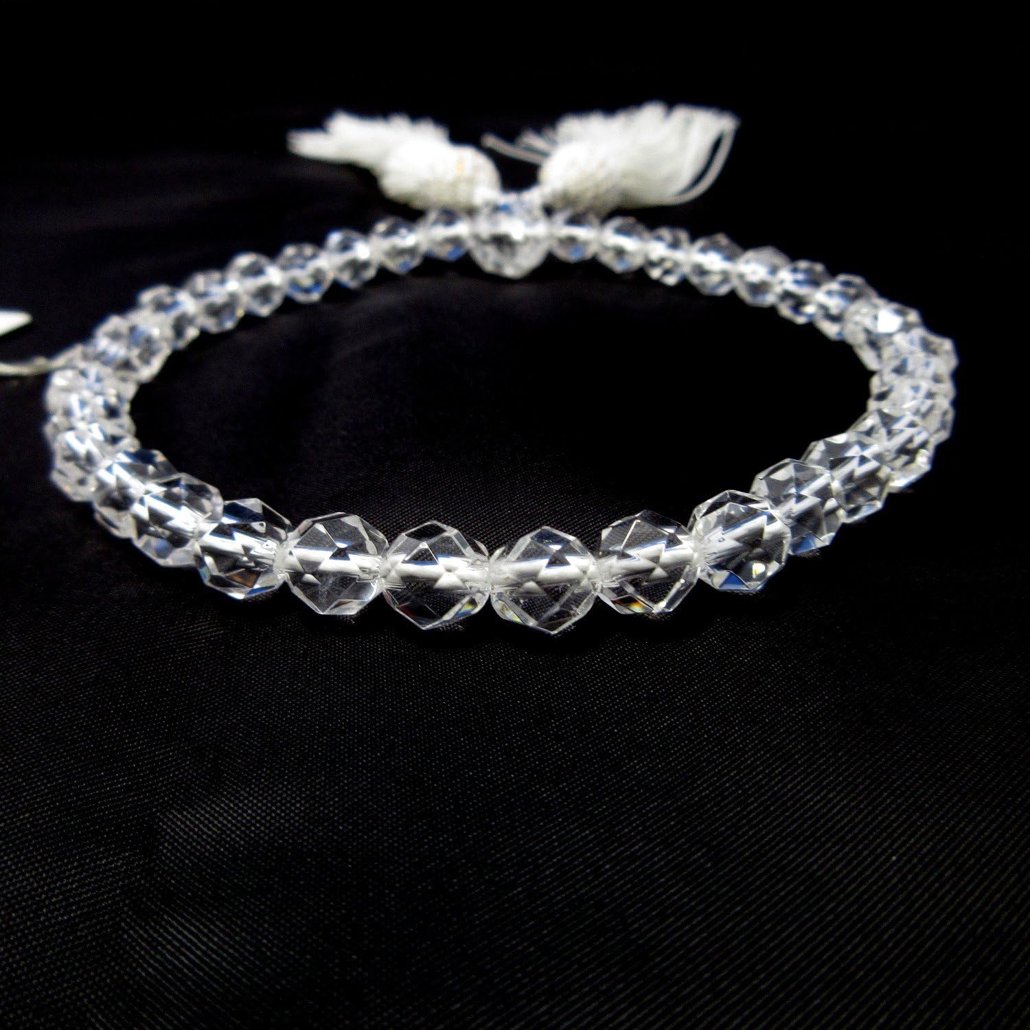 KYOTO ASAHIYA Cut Crystal Quartz with White tassel Gemstone Beads Japanese Juzu Buddhist Prayer beads Rosary Mala Beads for Women&Men Meditation Yoga