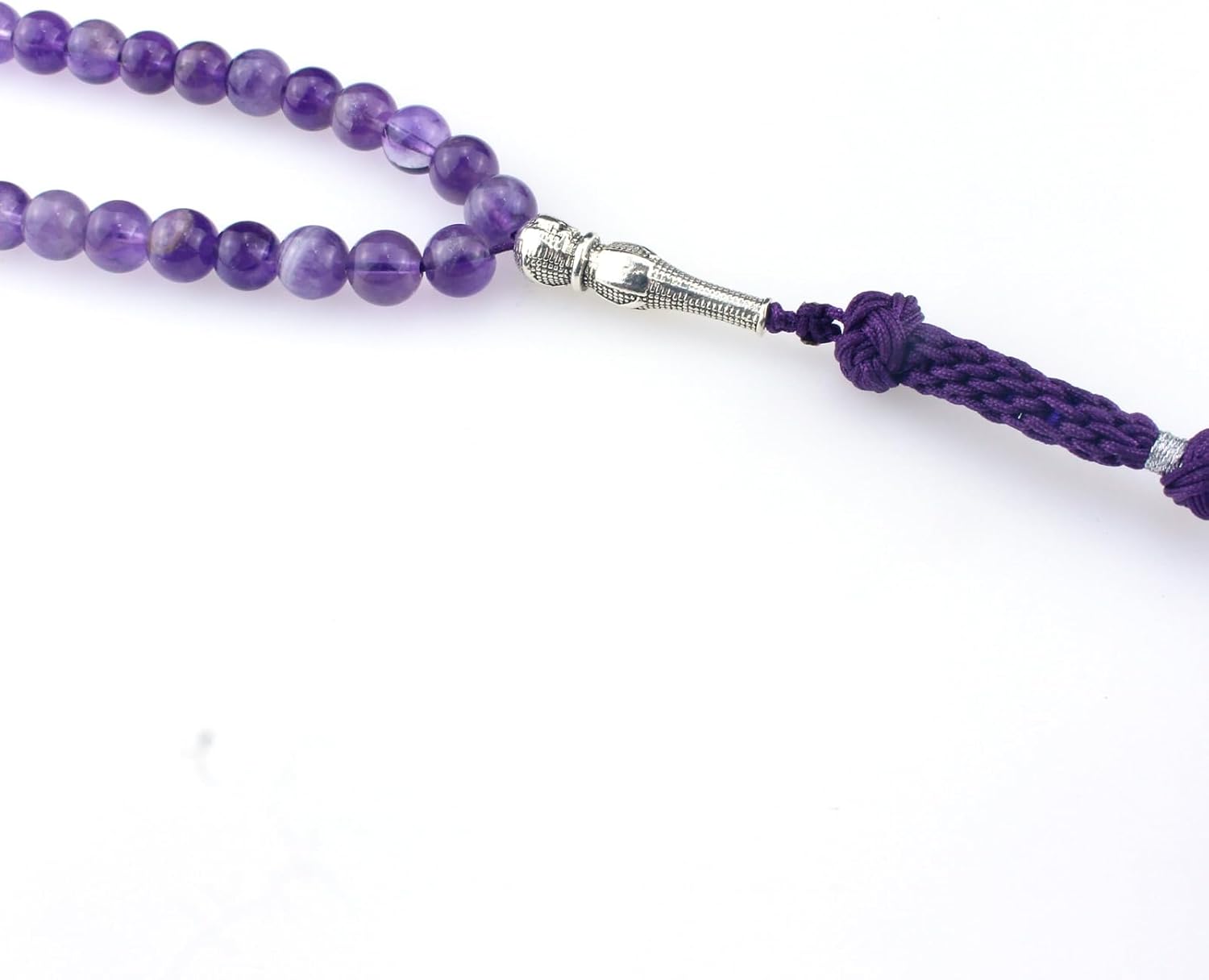 Muslims Islamic Dhikr Tasbeeh Tasbih Prayer Beads, Amethyst Purple Crystal 99 Beads with Tassel