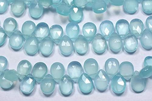 7 Inch 7x10mm Natural Aqua Chalceny Faceted Pear Briolette Beads Strand Code-HIGH-59953