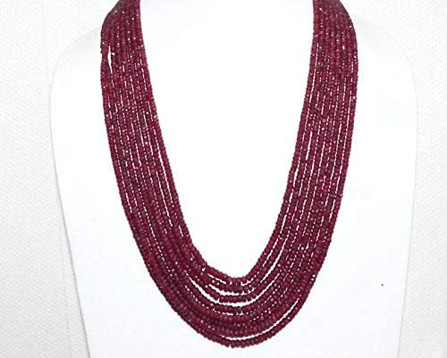 8 lines natural corundum dyed ruby rondelle faceted beads multi layered necklace-ruby necklace, 3.25-4.5 mm