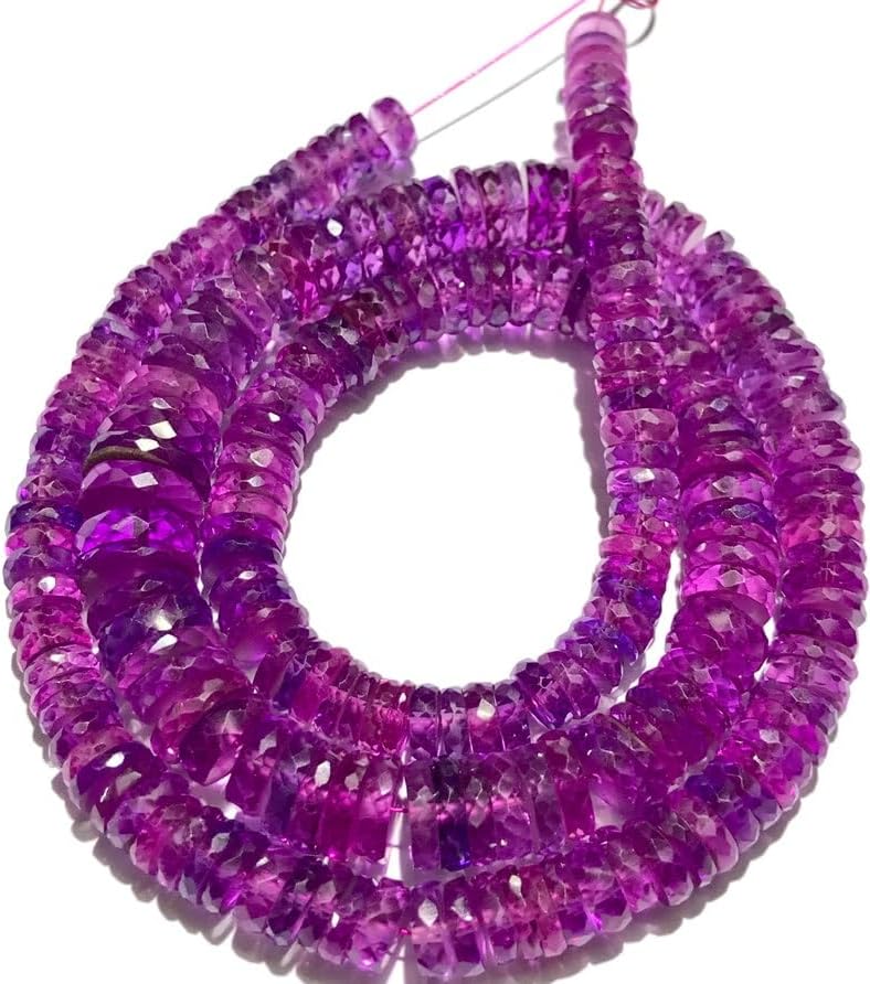 Natural Pink Sapphire tyre facated Beads 6-10 MM 18 inch Long String Jewelry Making Gemstone Beads for Necklace Bracelet