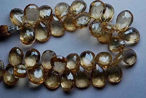 8 Inch, Mystic Citrine Quartz Micro Faceted Pear Shape Briolettes 7-8mm aprx Code-HIGH-64060