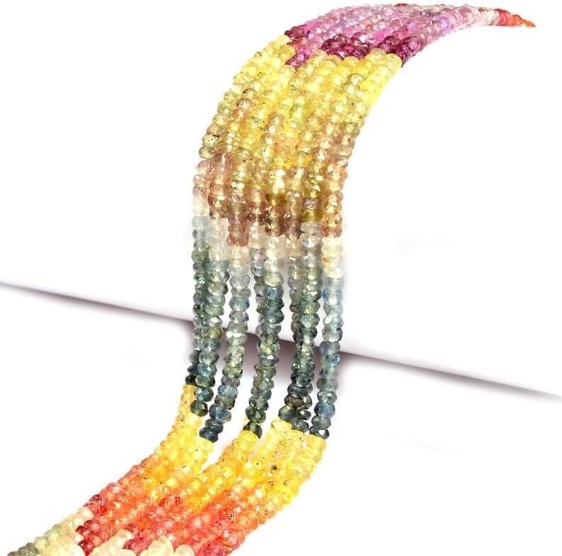 Multi Sapphire Faceted Rondelle Shape Beads 3mm DIY Jewellery Making Beads Loose Gemstone Healing Gemstone