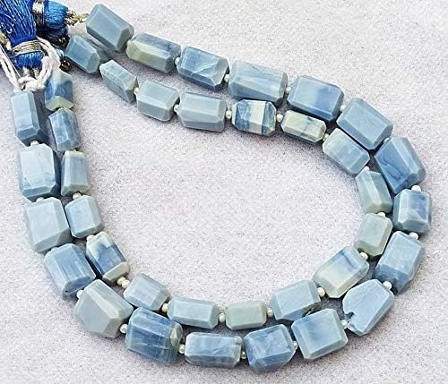 GEMZ 10 inch Strand of Natural Peruvian Opal Tumble Shape Faceted Cut Blue Color briollete Beads for DIY Jewelry Making- Earring Necklace Bracelet.