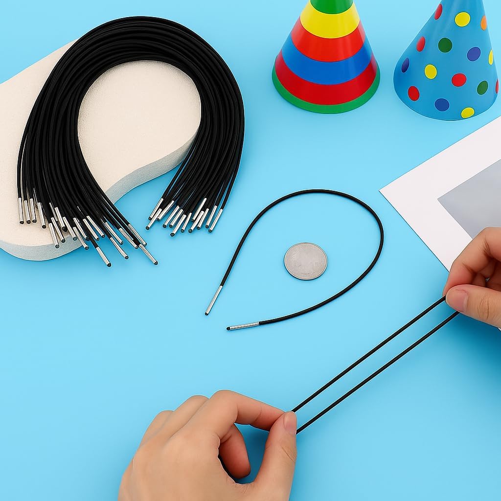 Mandala Crafts White Barbed Elastic Barbed Cord - 500 Round 13” Craft Elastic Cords with Metal Ends for Menu Bands, Badge Loops, and Light-Duty Fastening