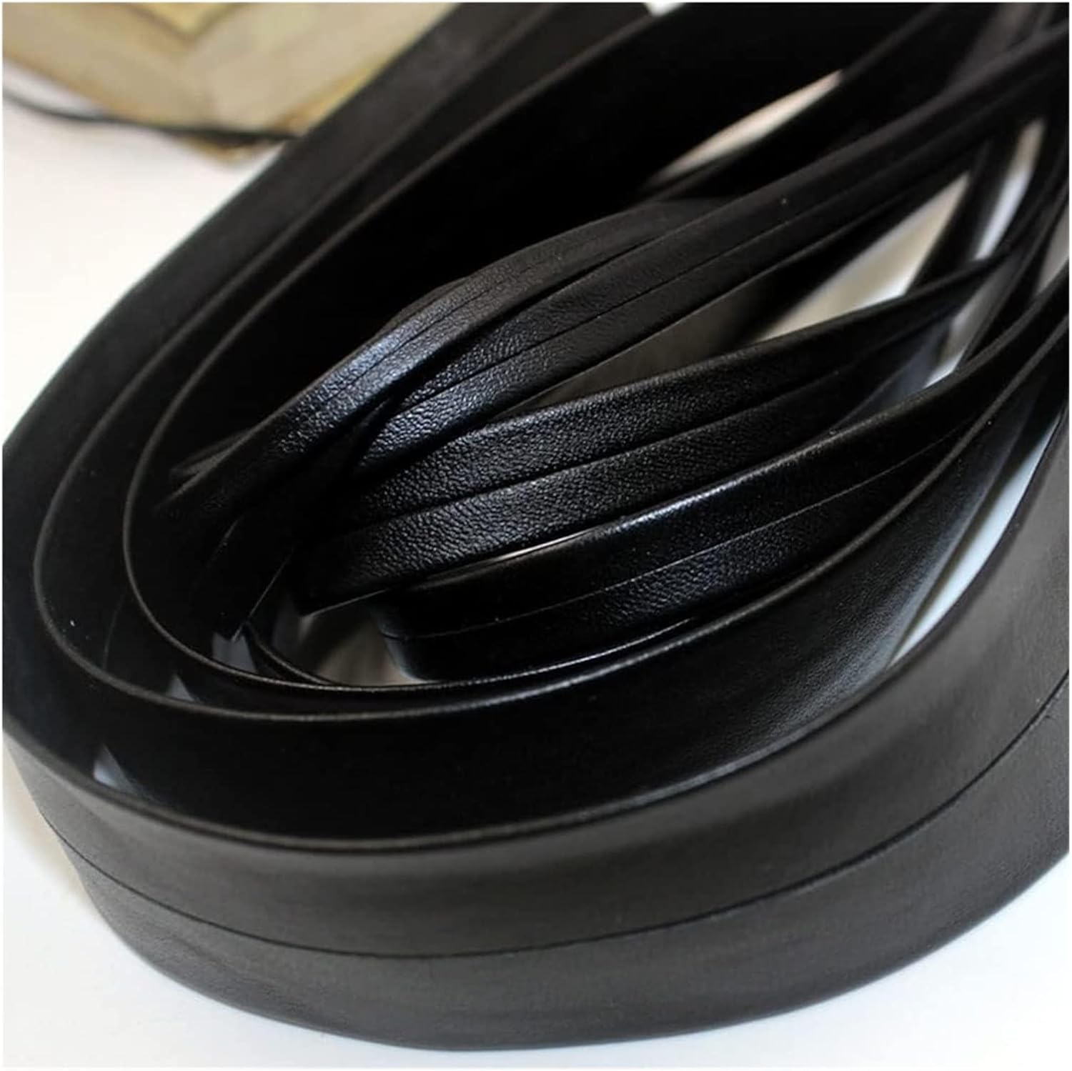 RANARA Fold Braided Leather Cord,5 Meters 3-50mm Black Flat Genuine PU Leather Cord Rope Strap Bracelet Necklace for DIY Jewelry Making Accessories (Size : 7mm) (Size : 50mm)