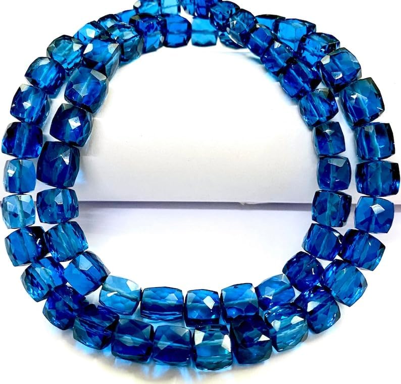 Natural NEON Blue Spinel Box Faceted Beads 7X8-6X8 18 inch Long String Jewelry Making Gemstone Beads for Necklace Bracelet