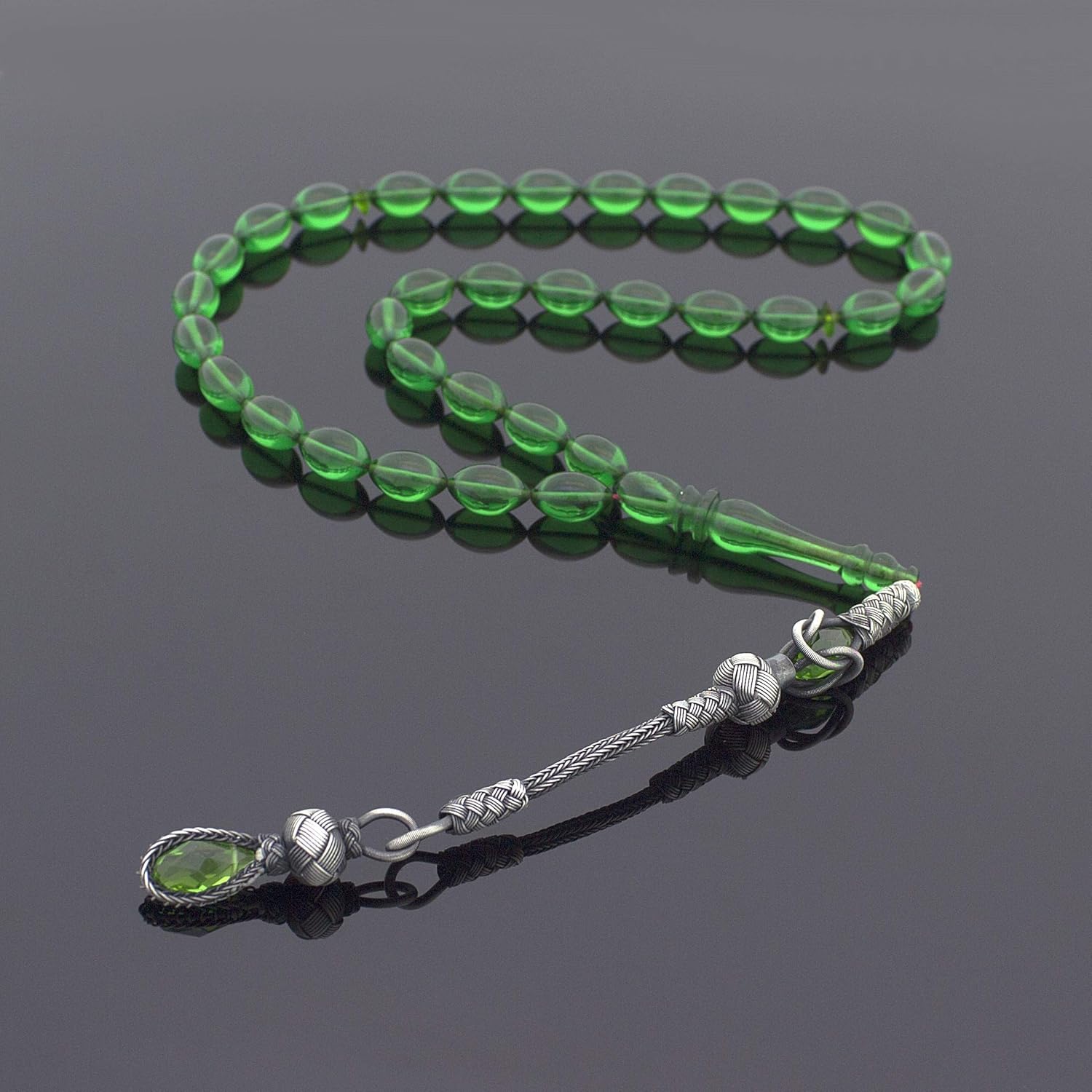1000 Ct Silver Turkish Kazaz Green Tightening Amber 33 Prayer Beads Tasbeeh