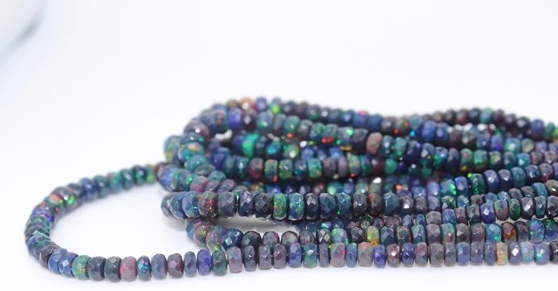 AAA+ Fire Black Opal Faceted Rondelle Beads 4-6MM Ethiopian Flashy Black Opal Beads for Jewelry Making