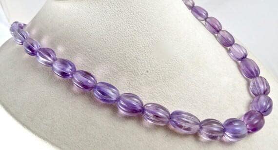 Natural Amethyst Carved Long Beads Necklace 22 INCHES 18MM to 11MM