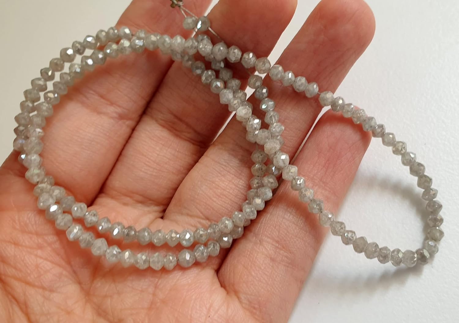 3-3.5mm Gray White Diamond Rondelle Beads, Faceted Gray White Drilled Diamond Beads, Diamond for Jewelry (2IN To 8IN Options) - PPD745, 3-3.5 MM Approx.